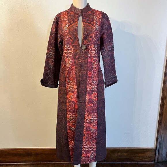 ICON Vibrant Red and Brown Patterned Coat - Picture 1 of 2